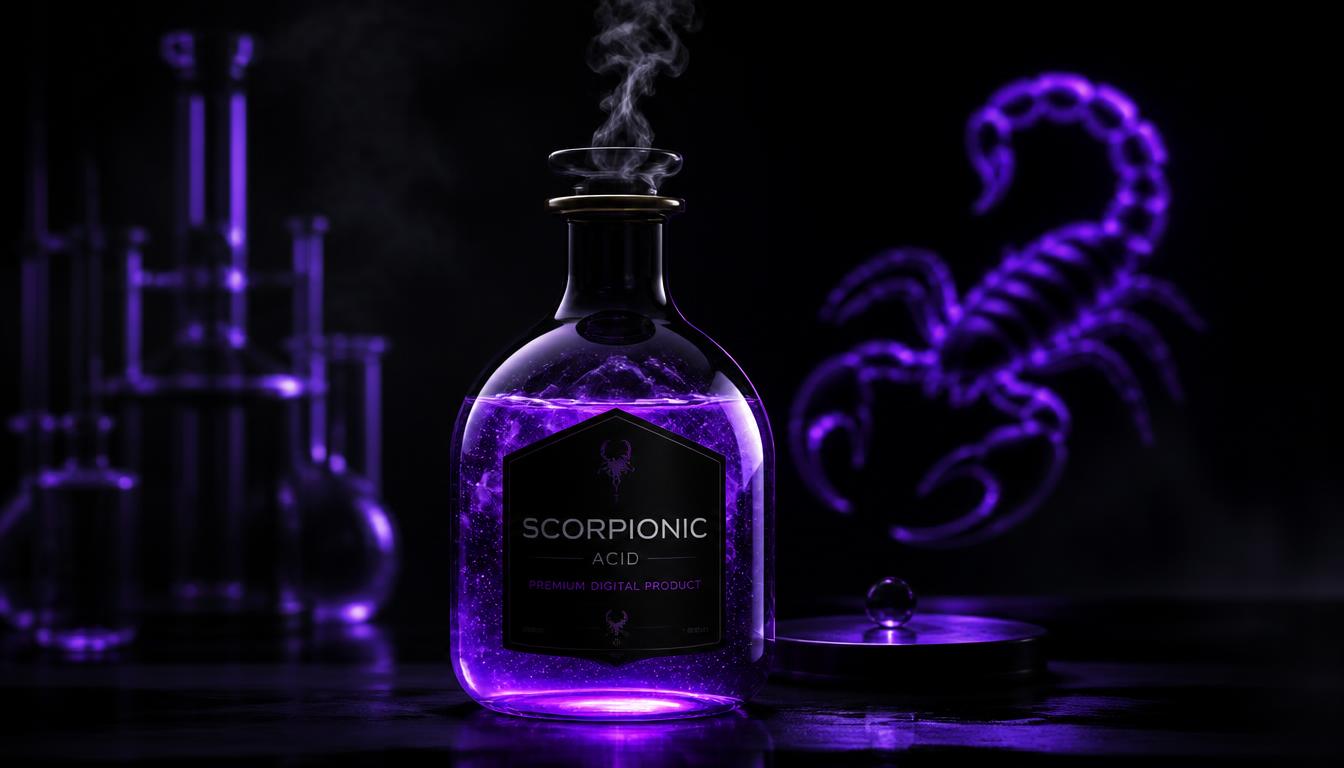 Scorpionic Acid in a dark laboratory flask